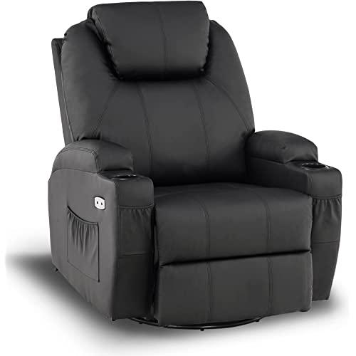 Amazon.com: Mcombo Manual Swivel Glider Rocker Recliner Chair with Massage and Heat, 2 Side Pockets, 2 Cup Holders, Durable Faux Leather 8031 (Black) : Home & Kitchen