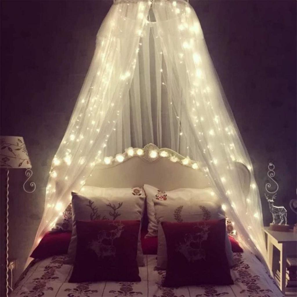 Amazon.com: Mosquito Net for Bed, Bed Canopy with 100 led String Lights, Ultra Large Hanging Queen Canopy Bed Curtain Netting for Baby, Kids, Girls Or Adults. 1 Entry,for Single to King Size