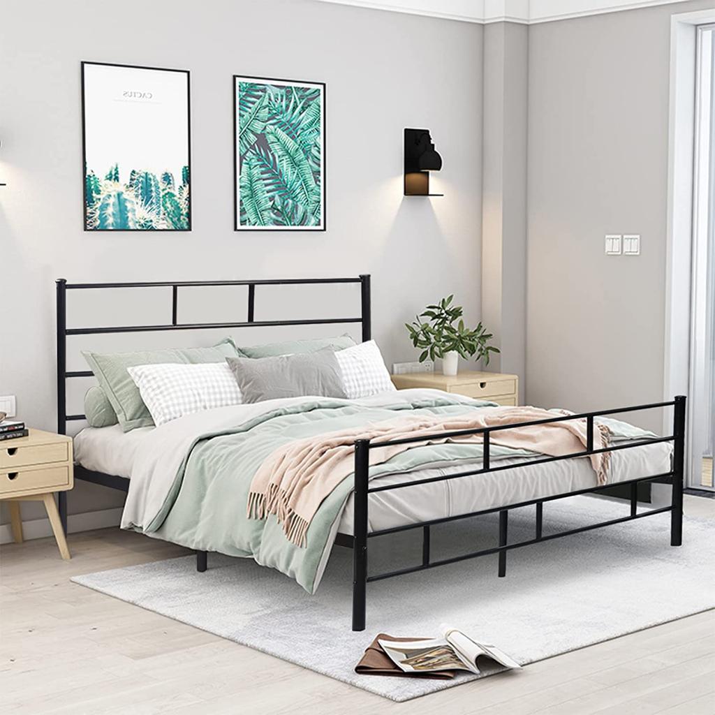 Buy Apepro Metal Bed Frame Platform, Vintage Queen Size Mattress Foundation, 13 Inches Wrought Iron Bed Frame, Heavy-Duty Steel Slabs, No Box Spring Needed, Easy Assemble, Noise-Free Black Bedframe Online in Turkey.