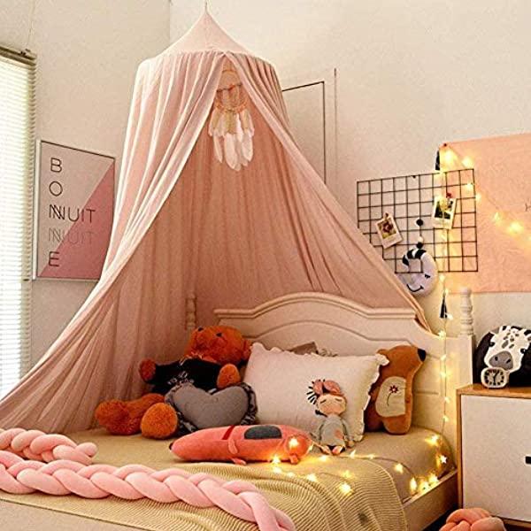 QIAOQ Canopy Bed Kids Bedding Hanging Dome Cotton Mosquito Net Round Bed Curtain Ceiling Game Tent