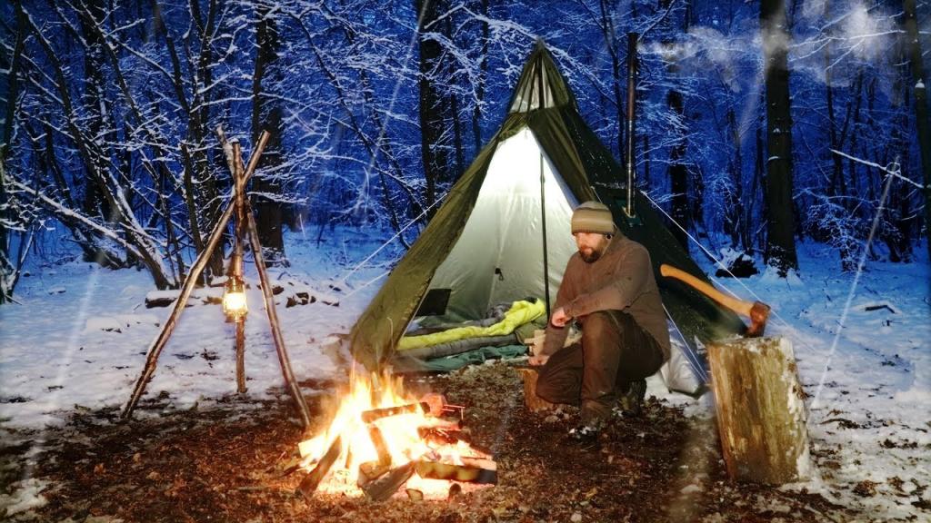 Winter Snow Camping - Hot Tent Overnighter with Spit-Roast Beef - YouTube