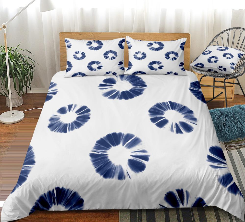 3 Pieces Tie dyed Bedding Set Navy Blue Duvet Cover Set Tie dye Bed Set Art Home Textiles White King Quilt Cover Dropship King|Bedding Sets| - AliExpress