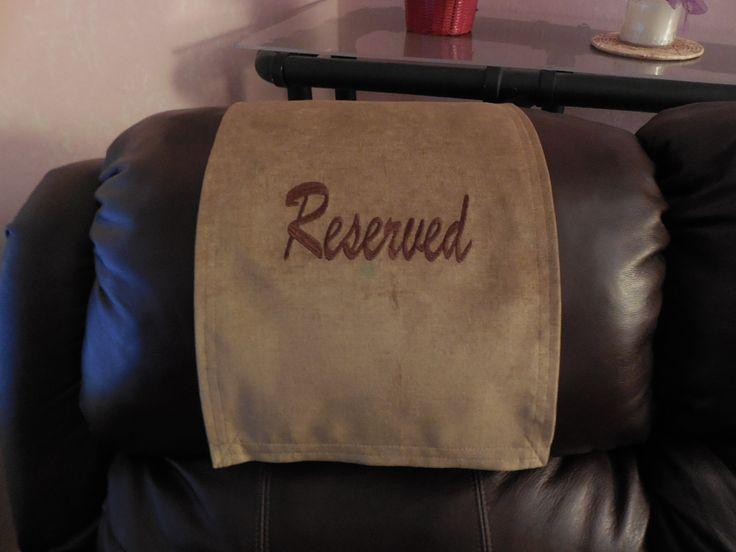Recliner Headrest Cover Machine embroidered "Reserved" Custom Orders: www.StitchnArtbyMiche... | Recliner cover, Headrest, Leather furniture