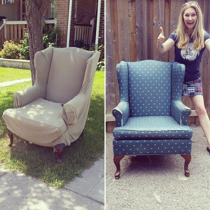 How to reupholster a wing back chair by Confessions of a Refashionista | Reupholster chair diy, Reupholster, Reupholster chair