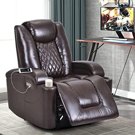 Amazon.com: Power Electric Recliner Chair with USB Charge Port and Cup Holder - Recliner Sofa Overstuffed Electric PU Recliner Chair Home Theater Seating Bedroom & Living Room Chair : Home & Kitchen