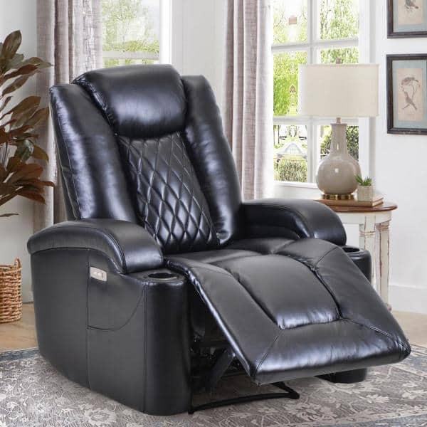 Merax Luxurious Black PU Power Recliner with USB Charge Port and Cup Holder PP194010BAA