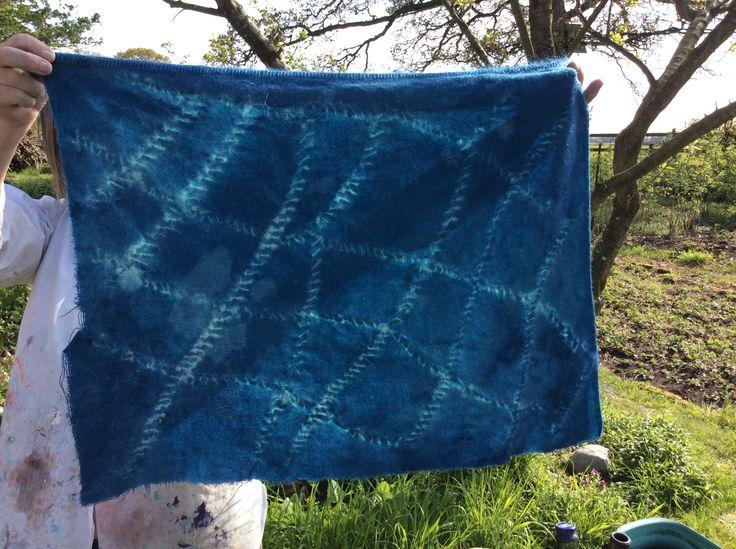 Wool blanket dyed with indigo, stitched first (shibori) | Dye, Wool blanket, Indigo