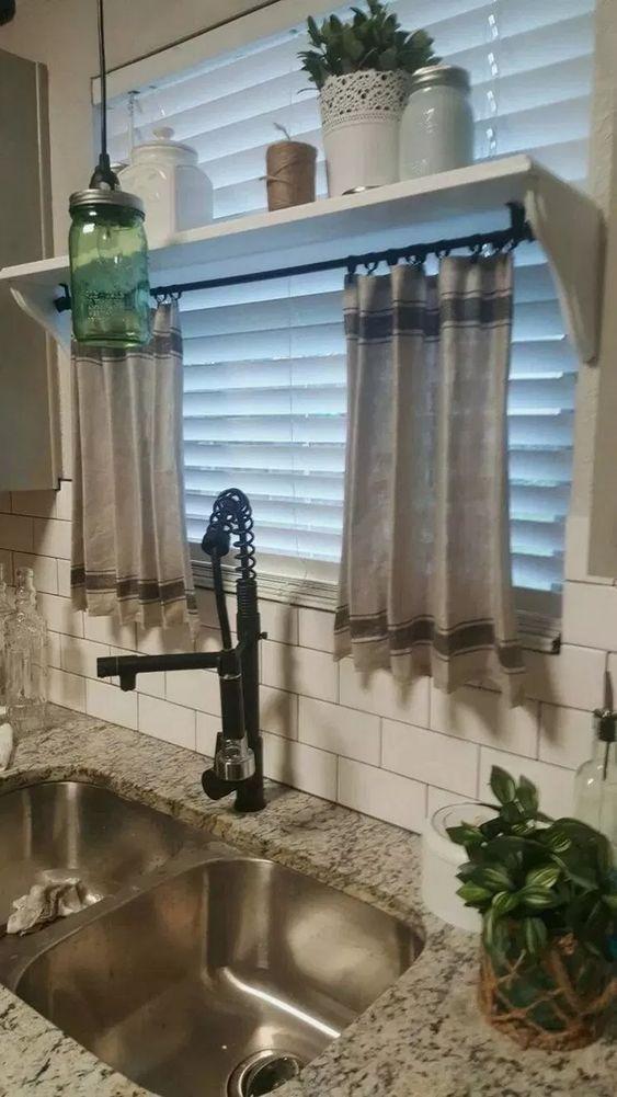 How to Successfully Hang Kitchen Curtains (13) | Small farmhouse kitchen, Home decor kitchen, Simple home decoration