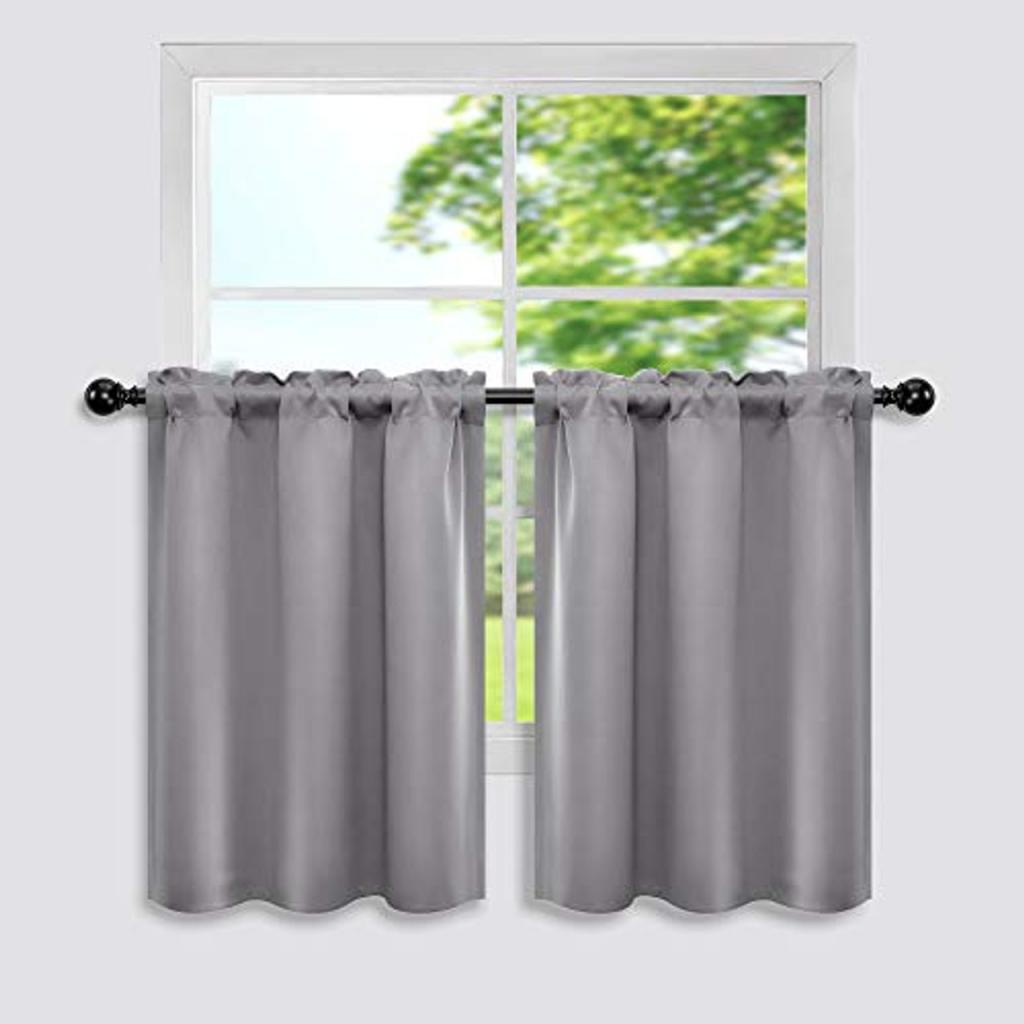 24 Inch Length Curtains for Small Windows Set of 2 Panels Pocket Cafe Curtain Tier Blackout Light Grey Short Curtains for Bathroom Bedroom Gray Wide 34x24 Long - Warehousesoverstock
