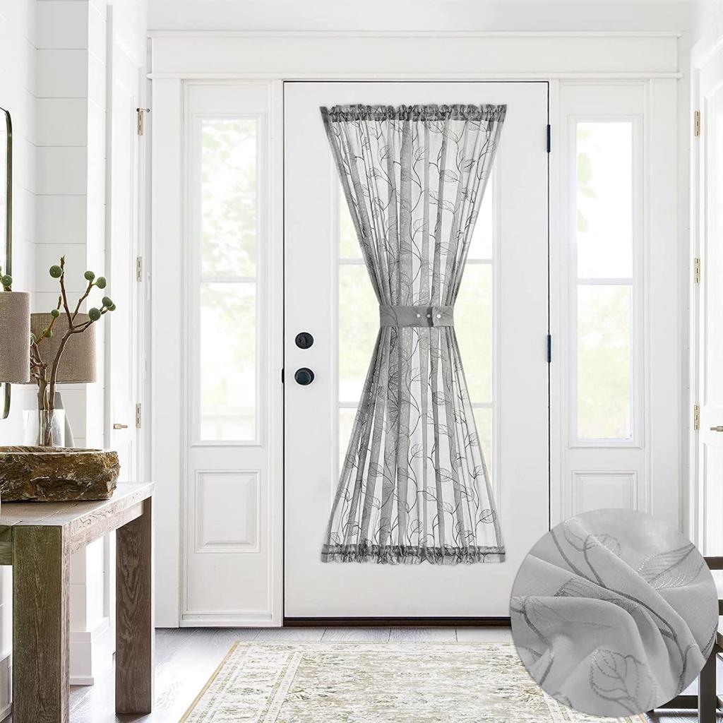 Amazon.com: Topick Sheer Door Curtain with Leaf Embroidered Design for Sliding Glass Door French Door Curtain Rod Pocket 1 Panel 72 Inch Long Charcoal Grey : Home & Kitchen
