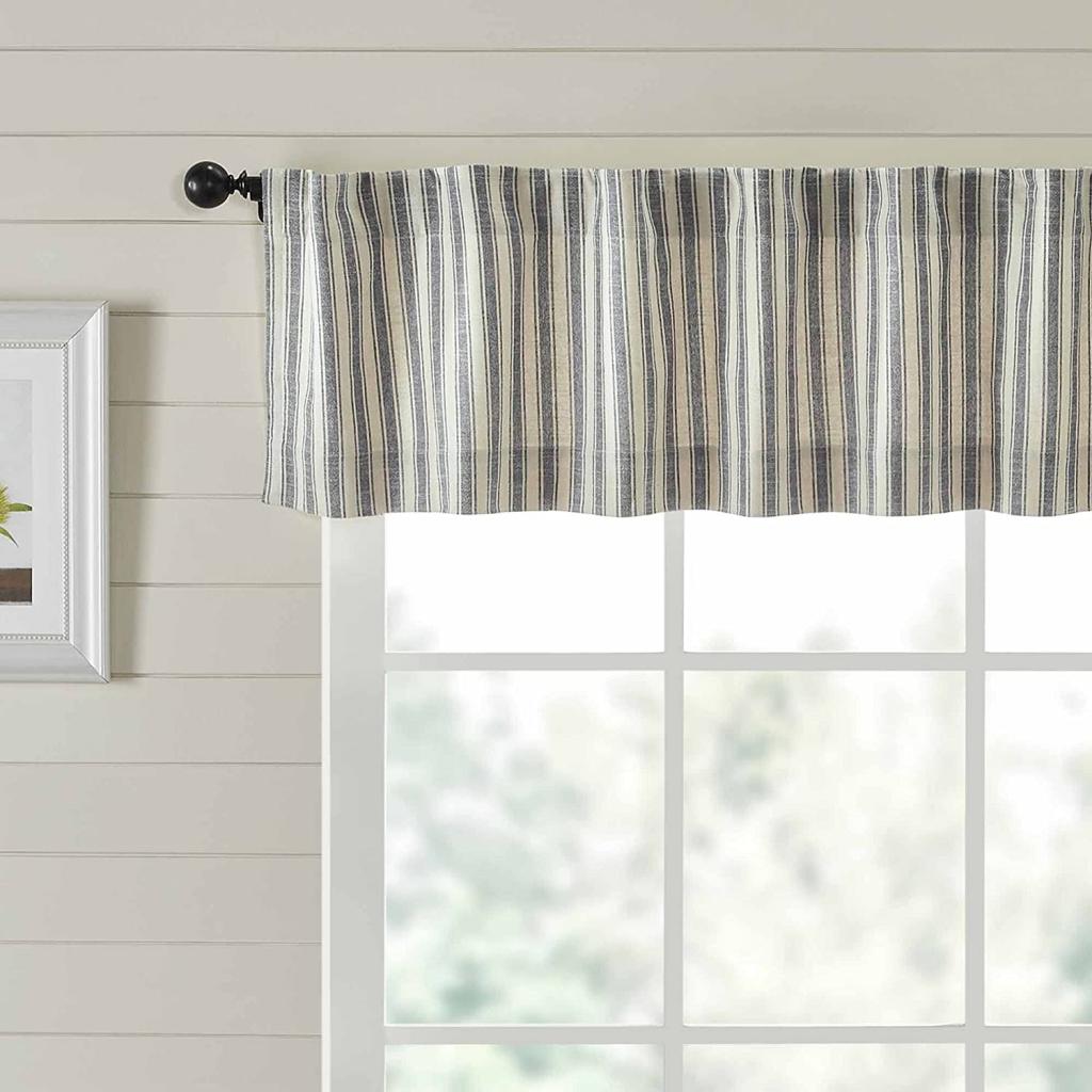 Amazon.com: Market Place Gray Ticking Stripe Valance Curtain, 16" L x 72" W, Farmhouse Style, Grey & Cream : Home & Kitchen