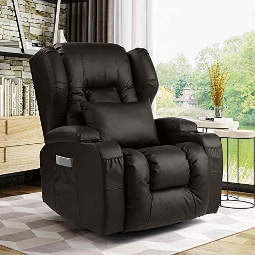 Amazon.com: IPKIG Swivel Rocker Recliner Chair- Ergonomic Glider Chair Rocking Swivel Reclining Sofa for Nursery, PU Leather Lounge with Lumbar Pillow, Cup Holder, Side & Front Pockets for Living Room(Brown) : Home