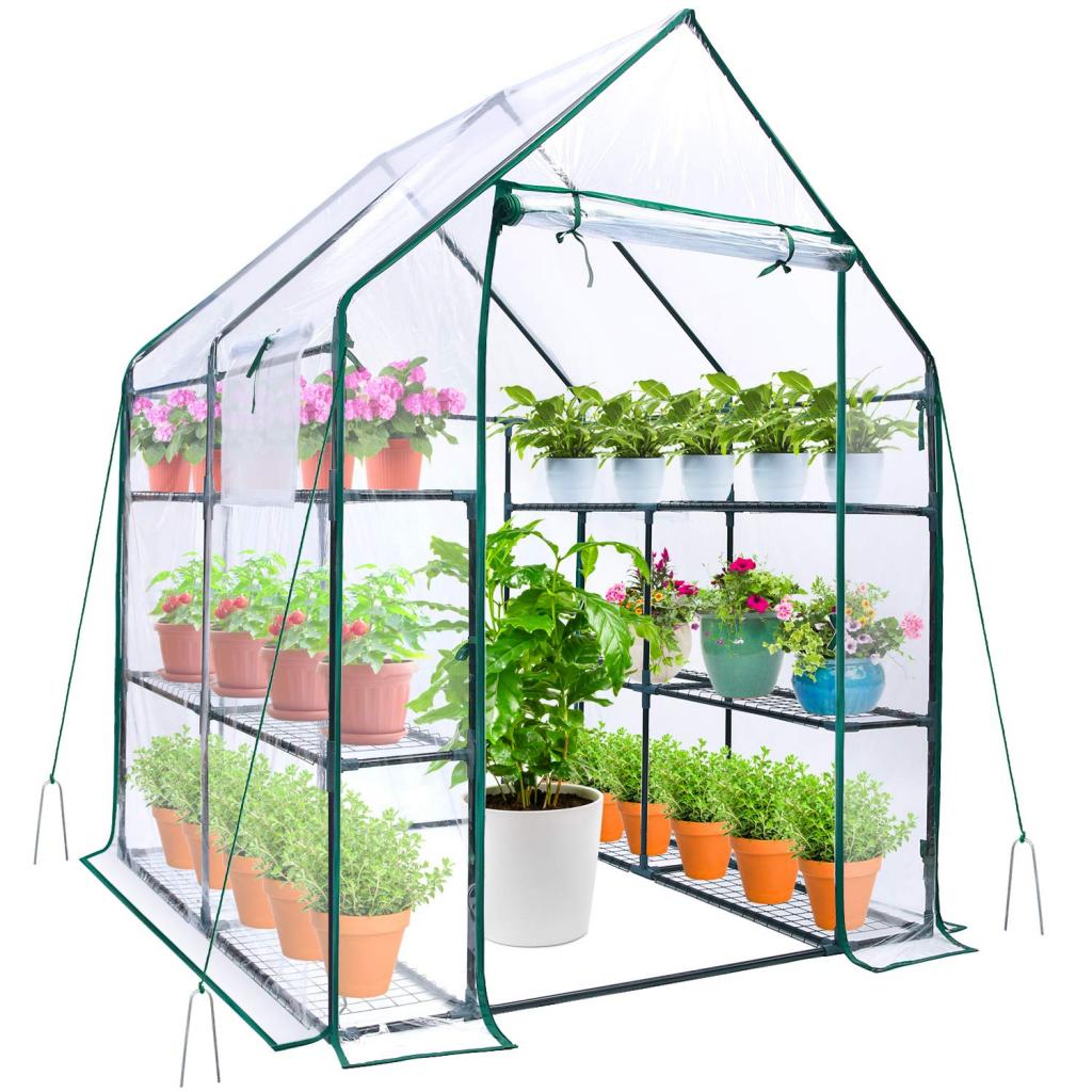 Amazon.com : Greenhouse for Outdoors with Observation Windows, Ohuhu Walk-In Plant Greenhouses with Improved Transparent PVC Cover, 3 Tiers 12 Shelves Stands Small Green House with Pegs & Ropes, 4.9 x 4.7