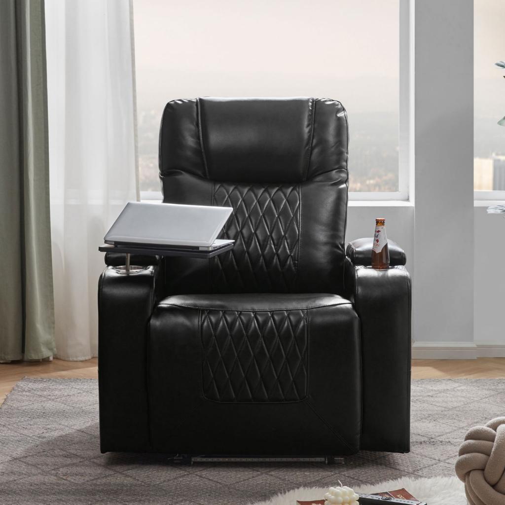 Electric Recliner Chair with USB Charge Port,360 Swivel Tray Table,Hand in-Arm Storage and Cup Holders,Ambient Lighting - Ambient Lighting Gaming Recliner Chair Home Theater Seating,Black - Walmart.com