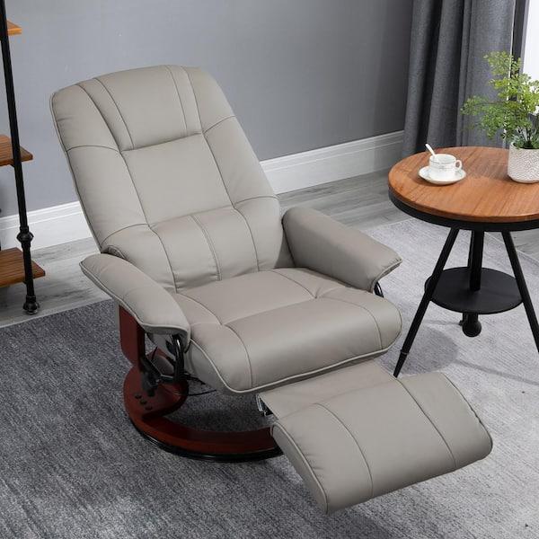 HomCom Grey PU Leather Adjustable Swivel Recliner Chair 833-621V01GY - The Home Depot