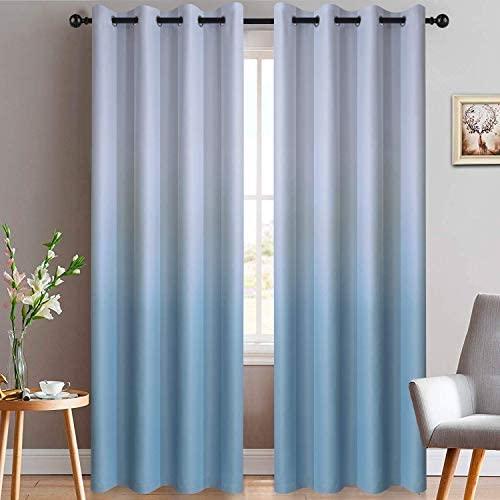 Yakamok Room Darkening Light Blue Ombre Curtains, Light Blocking Gradient Color Curtains, Thermal Insulated Grommet Window Drapes for Living Room/Bedroom (2 Panels, 52x84 Inch) : Amazon.sg: Home