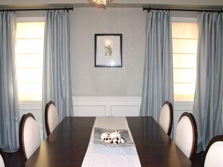Curtains | Revere pewter, Dining room blue, Dining room wainscoting