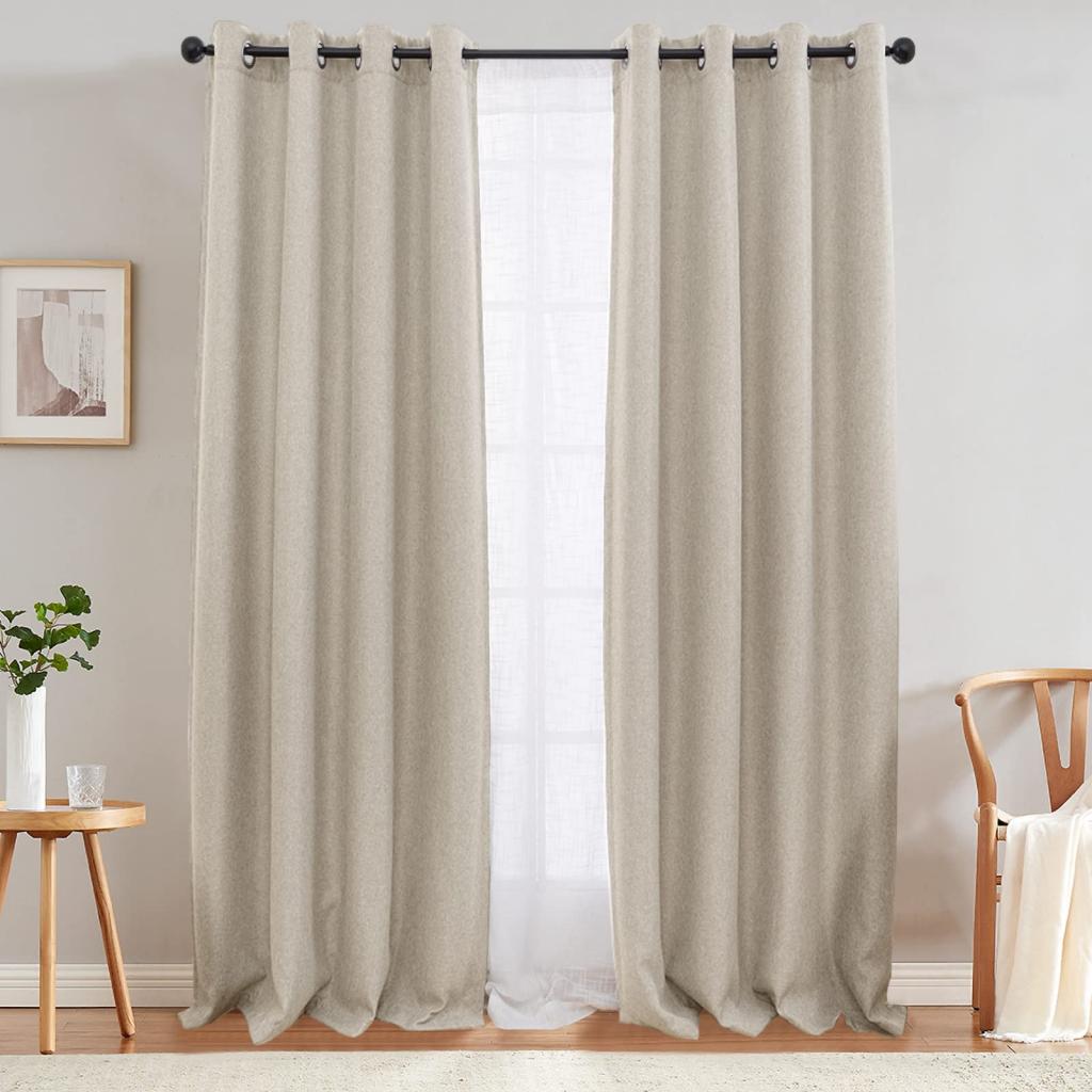 jinchan Linen Textured Curtain for Living Room Darkening 84 Inch Long Bedroom Curtains Thermal Insulated Curtains Greyish Beige Curtains Grommet Top Window Curtains 1 Panel