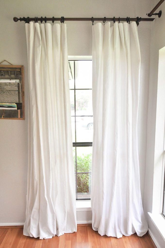 How to Make DIY No-Sew Bleached Drop Cloth Curtains without making your house smell like a pool. … | Easy home decor, Farmhouse style curtains, Curtains living room