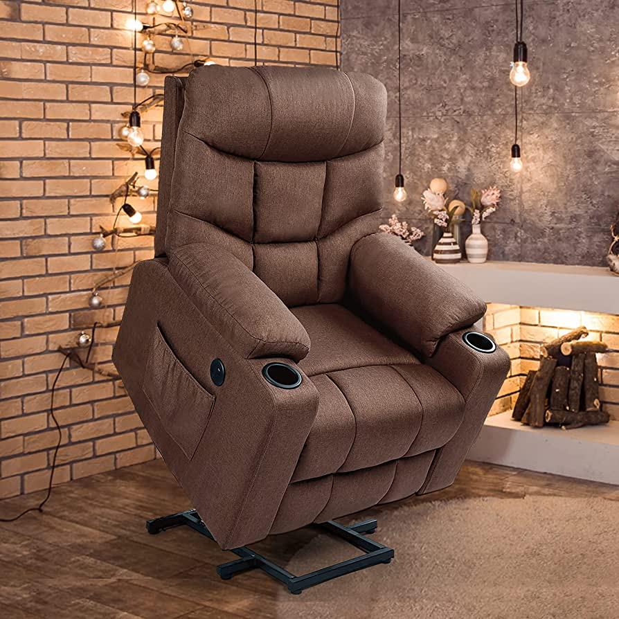 Amazon.com: Esright Power Lift Chair Electric Recliner for Elderly Heated Vibration Massage Fabric Sofa Motorized Living Room Chair with Side Pocket and Cup Holders, USB Charge Port&Massage Remote Control, Brown : Home