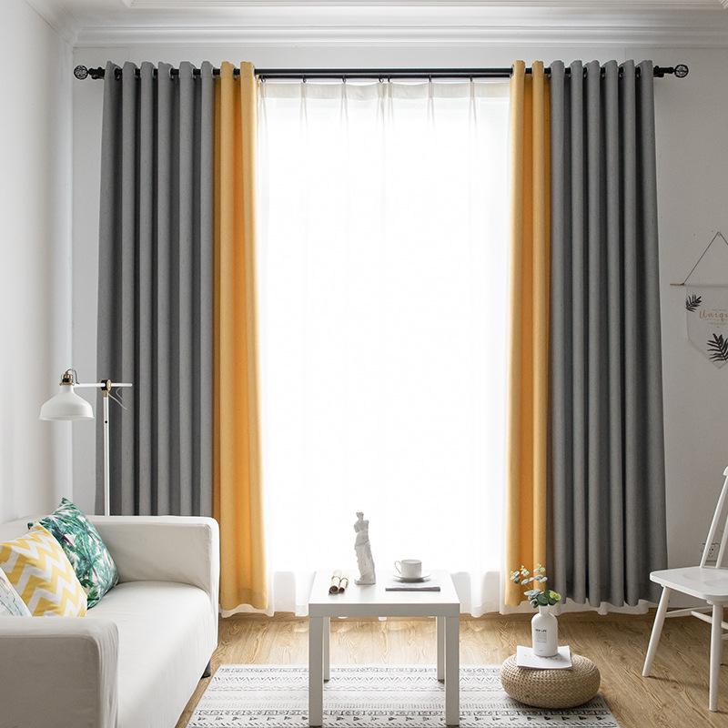 Nordic Style Blackout Curtains For Living Room Gray Room Decor Thermal Insulated Solid Drapes Splice Bedroom Blackout Curtain - Curtain - AliExpress